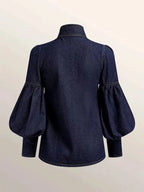 Blouse Fitted Silhouette Puff Sleeves Adjustable Bow Tie