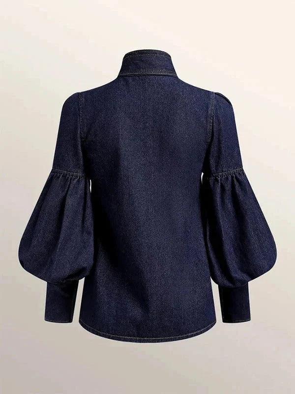 Blouse Fitted Silhouette Puff Sleeves Adjustable Bow Tie