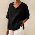 Blouse Linen-Look Relaxed Fit V-Neck