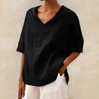 Blouse Linen-Look Relaxed Fit V-Neck