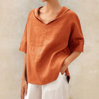 Blouse Linen-Look Relaxed Fit V-Neck