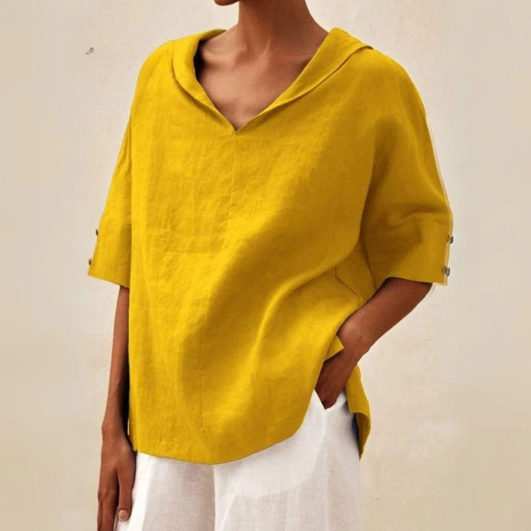 Blouse Linen-Look Relaxed Fit V-Neck