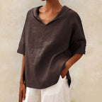 Blouse Linen-Look Relaxed Fit V-Neck