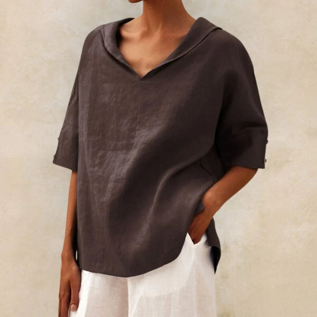 Blouse Linen-Look Relaxed Fit V-Neck