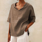 Blouse Linen-Look Relaxed Fit V-Neck