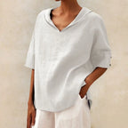 Blouse Linen-Look Relaxed Fit V-Neck