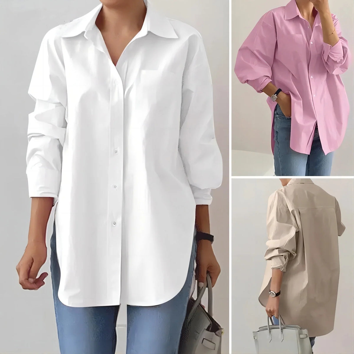 Blouse Oversized Fit Extended Hem Side Slits
