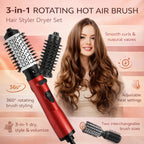 Blow Dryer Brush Rotating Interchangeable Brush Heads & 3 Heat Settings