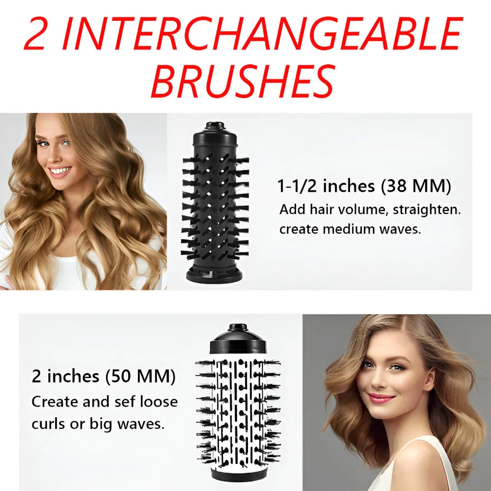 Blow Dryer Brush Rotating Interchangeable Brush Heads & 3 Heat Settings