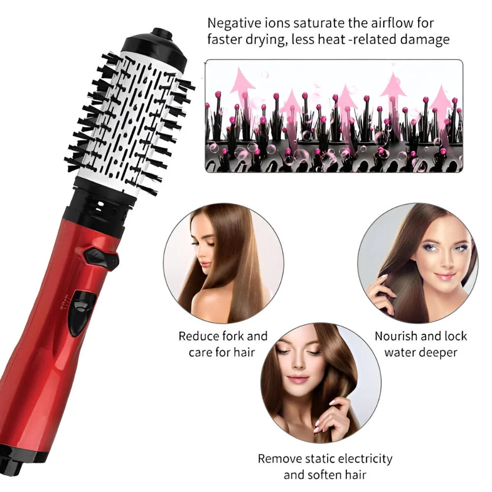 Blow Dryer Brush Rotating Interchangeable Brush Heads & 3 Heat Settings