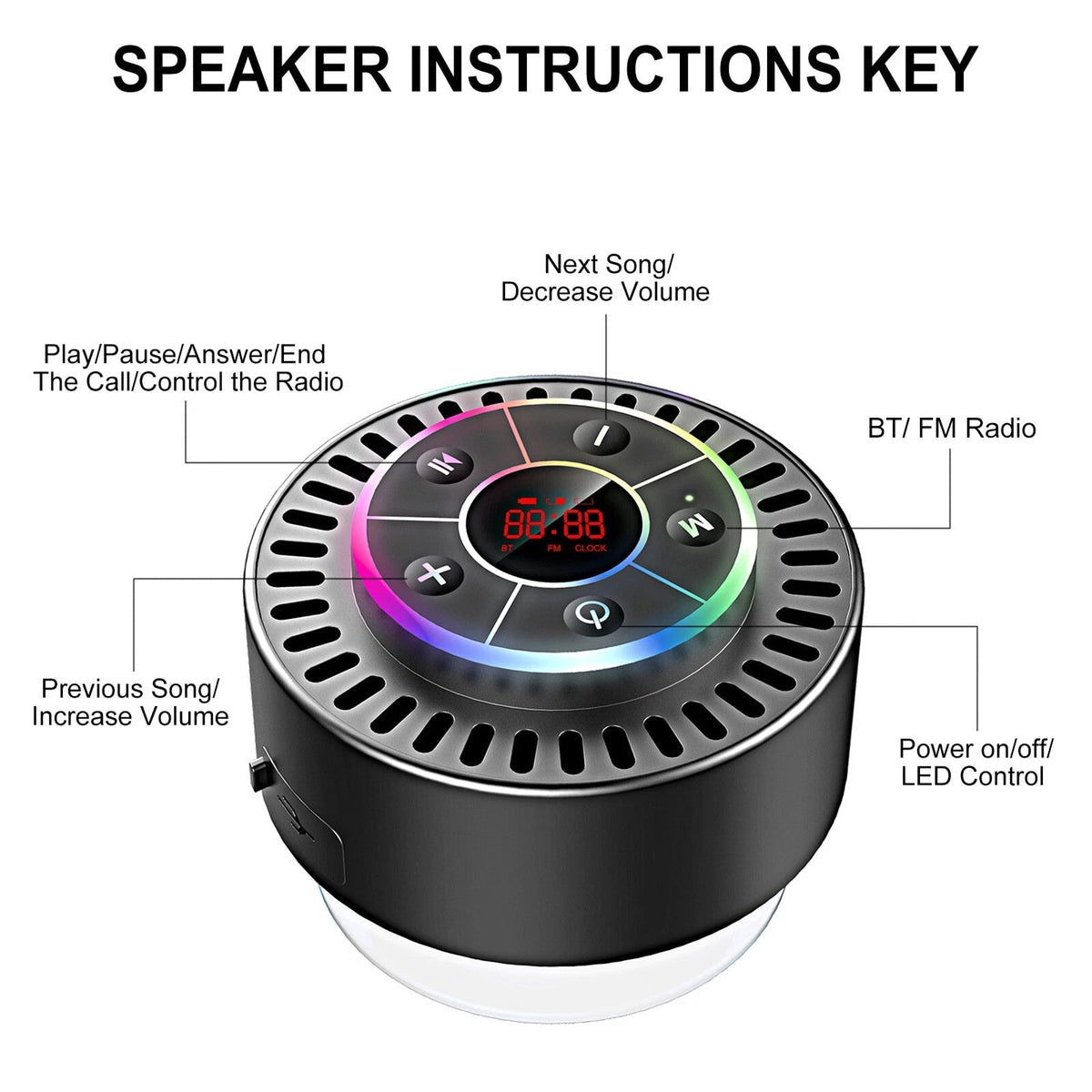 Bluetooth Shower Speaker IPX7 Waterproof 12-Hour Battery
