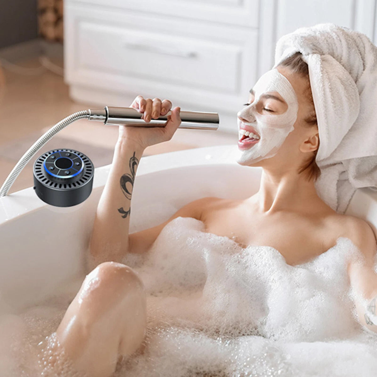 Bluetooth Shower Speaker IPX7 Waterproof 12-Hour Battery