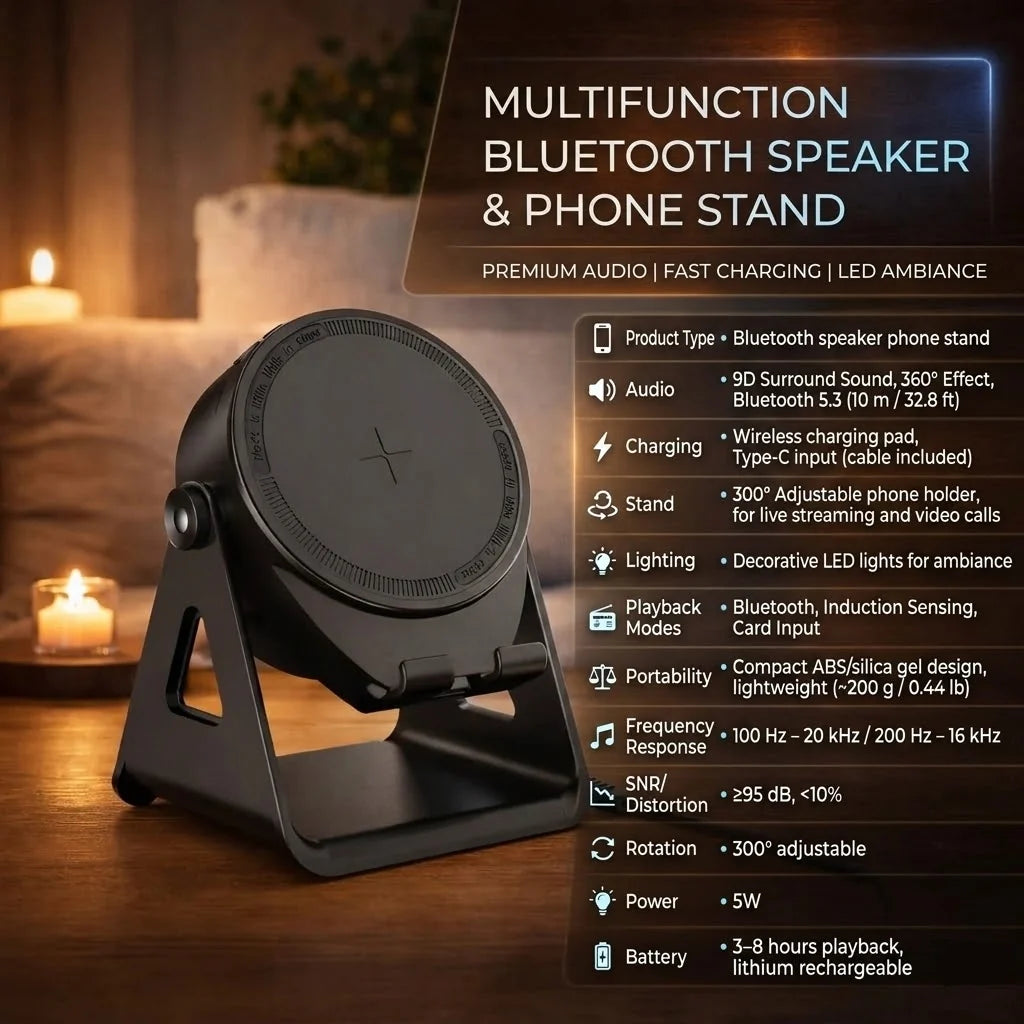 Bluetooth Speaker Wireless Charging Adjustable Phone Stand