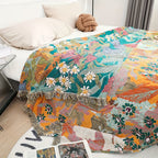 Bohemian Floral Cotton Tassel Blanket