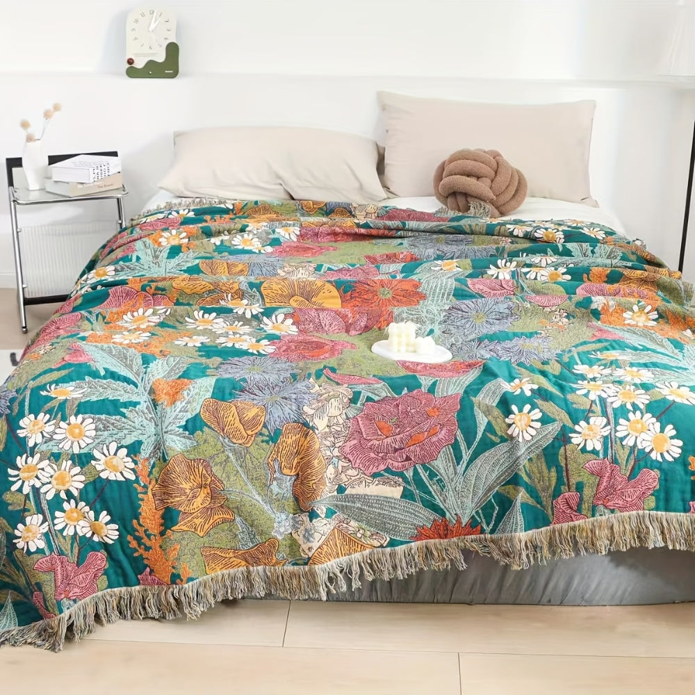 Bohemian Floral Patchwork Cotton Throw Blanket