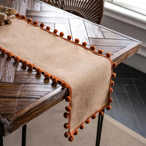 Bohemian Jute Pom-Pom Table Runner