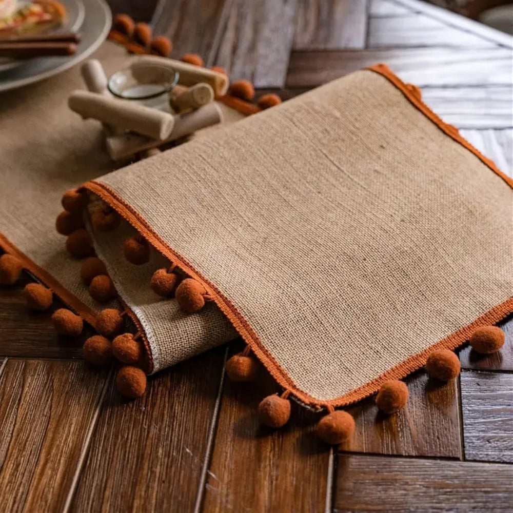 Bohemian Jute Pom-Pom Table Runner