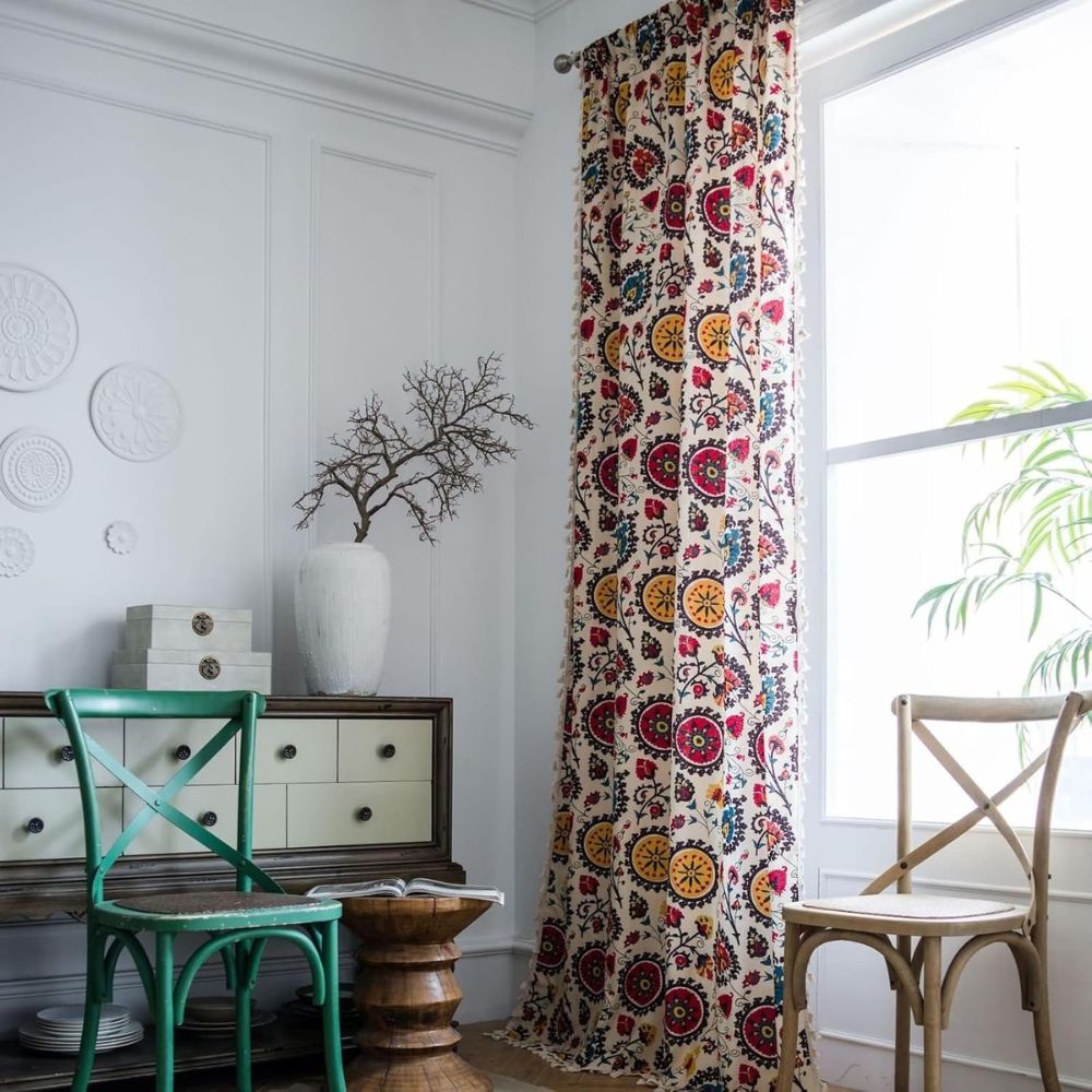 Boho Floral Light-Filtering Microfiber Curtain