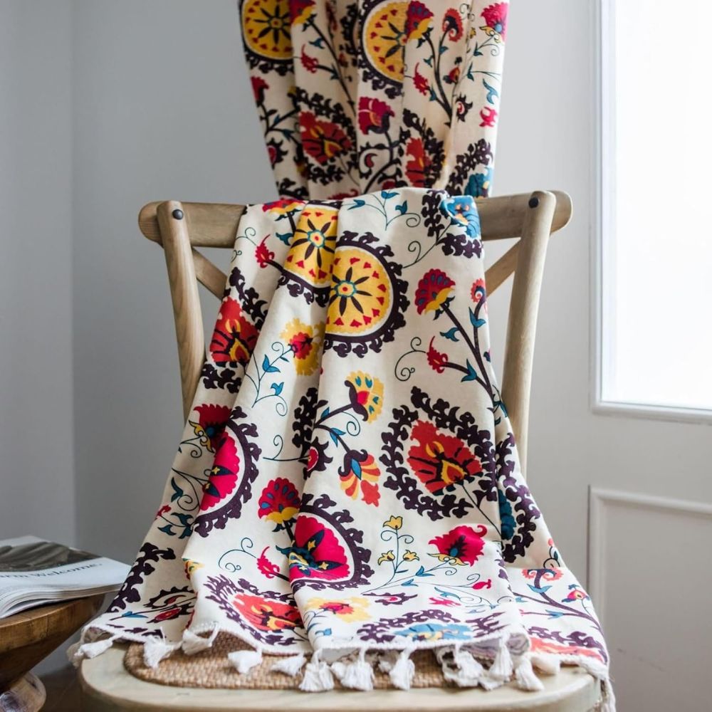 Boho Floral Light-Filtering Microfiber Curtain