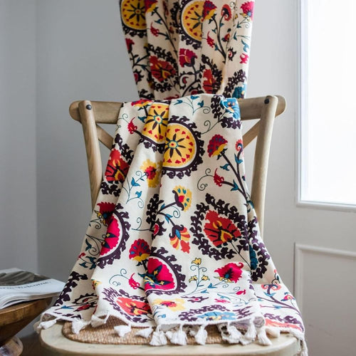 Boho Floral Light-Filtering Microfiber Curtain