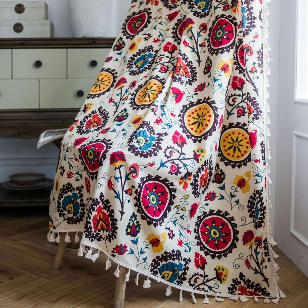 Boho Floral Light-Filtering Microfiber Curtain