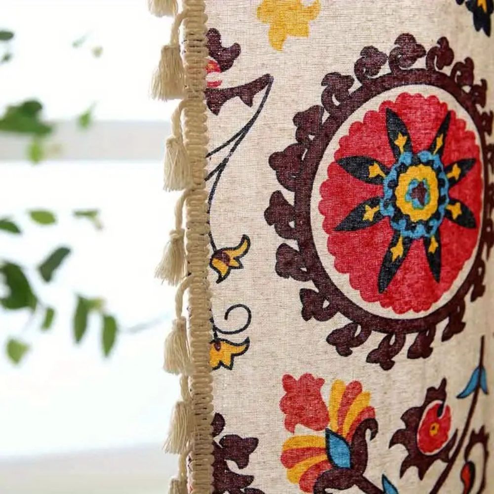 Boho Floral Light-Filtering Microfiber Curtain