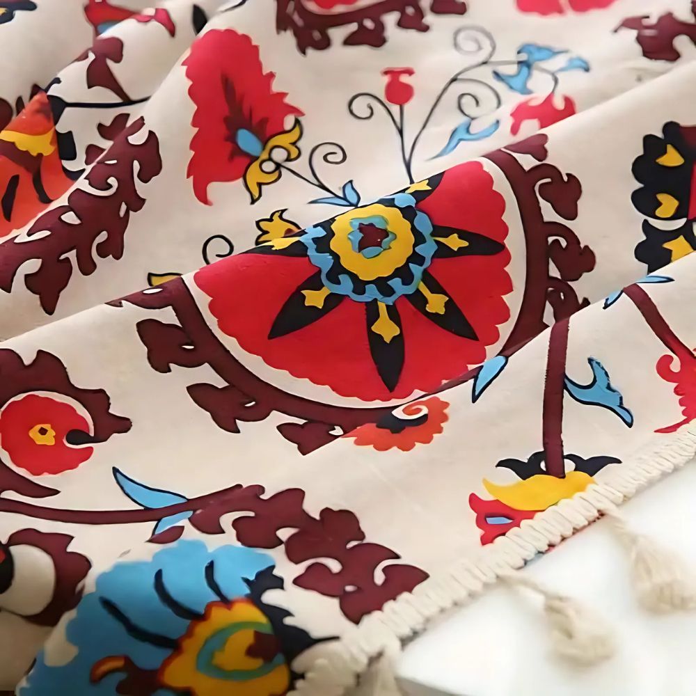 Boho Floral Light-Filtering Microfiber Curtain
