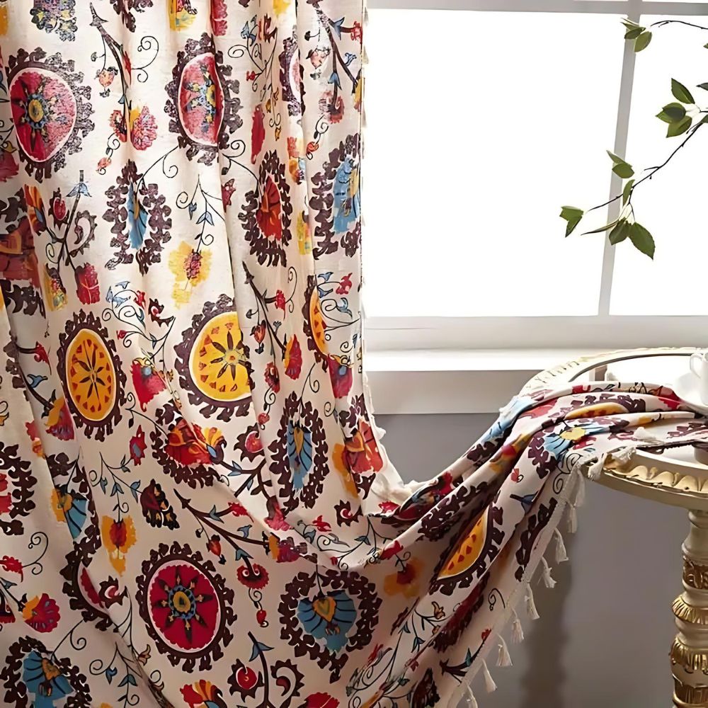 Boho Floral Light-Filtering Microfiber Curtain