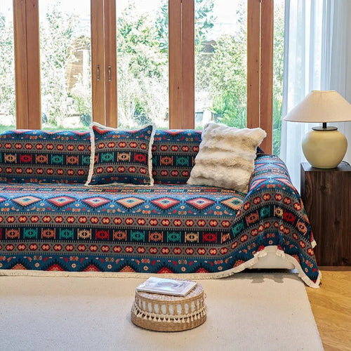 Boho Geometric Cotton-Linen Sofa Cover