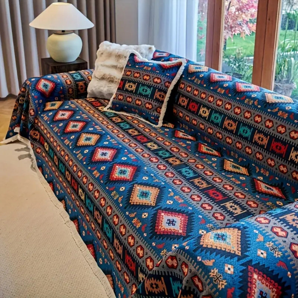 Boho Geometric Cotton-Linen Sofa Cover