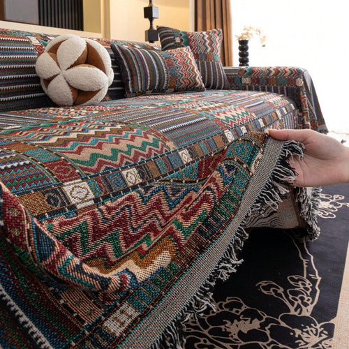 Boho Striped Soft Chenille Sofa Cover (Multiple Sizes)