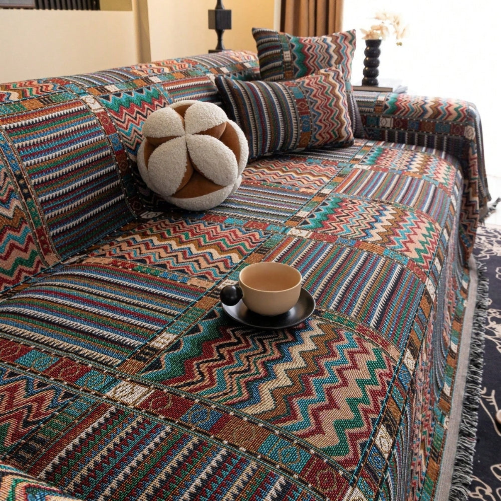 Boho Striped Soft Chenille Sofa Cover (Multiple Sizes)