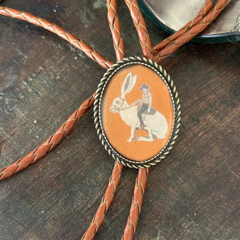 Bolo Tie Adjustable Leather Cord & Resin Medallion