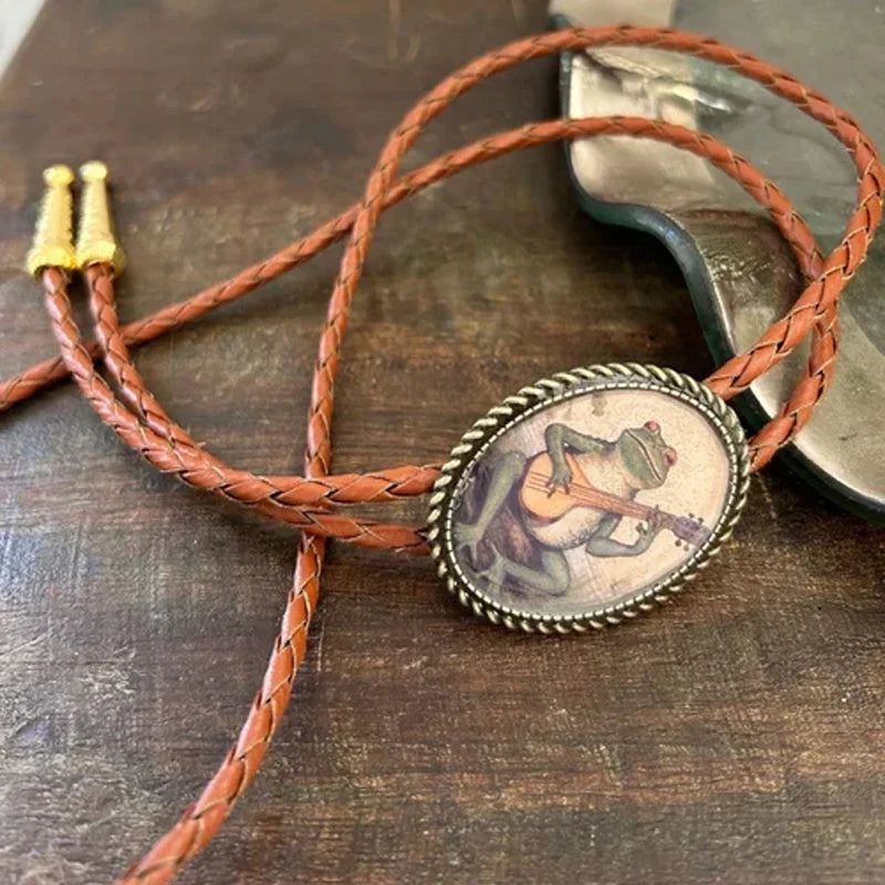 Bolo Tie Adjustable Leather Cord & Resin Medallion