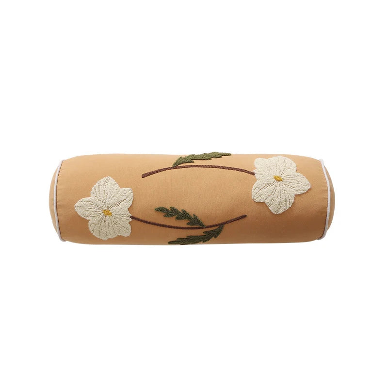 Bolster Pillow Embroidered Floral Supportive Removable Cover 55cm