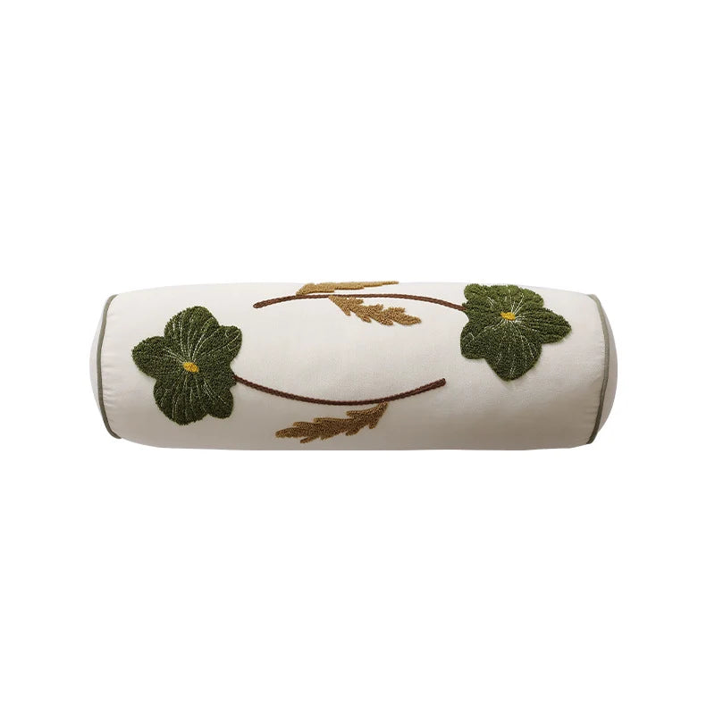 Bolster Pillow Embroidered Floral Supportive Removable Cover 55cm