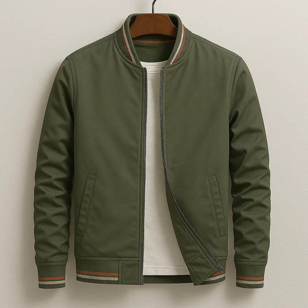 Bomber Jacket Lightweight Full-Zip Ribbed Cuffs & Hem