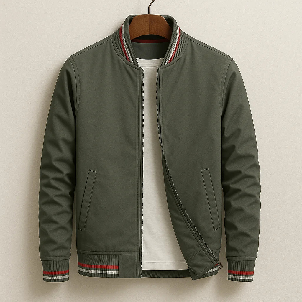 Bomber Jacket Lightweight Full-Zip Ribbed Cuffs & Hem