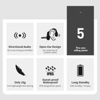 Bone Conduction Headphones Open-Ear & Sweatproof 10+ Hour Battery