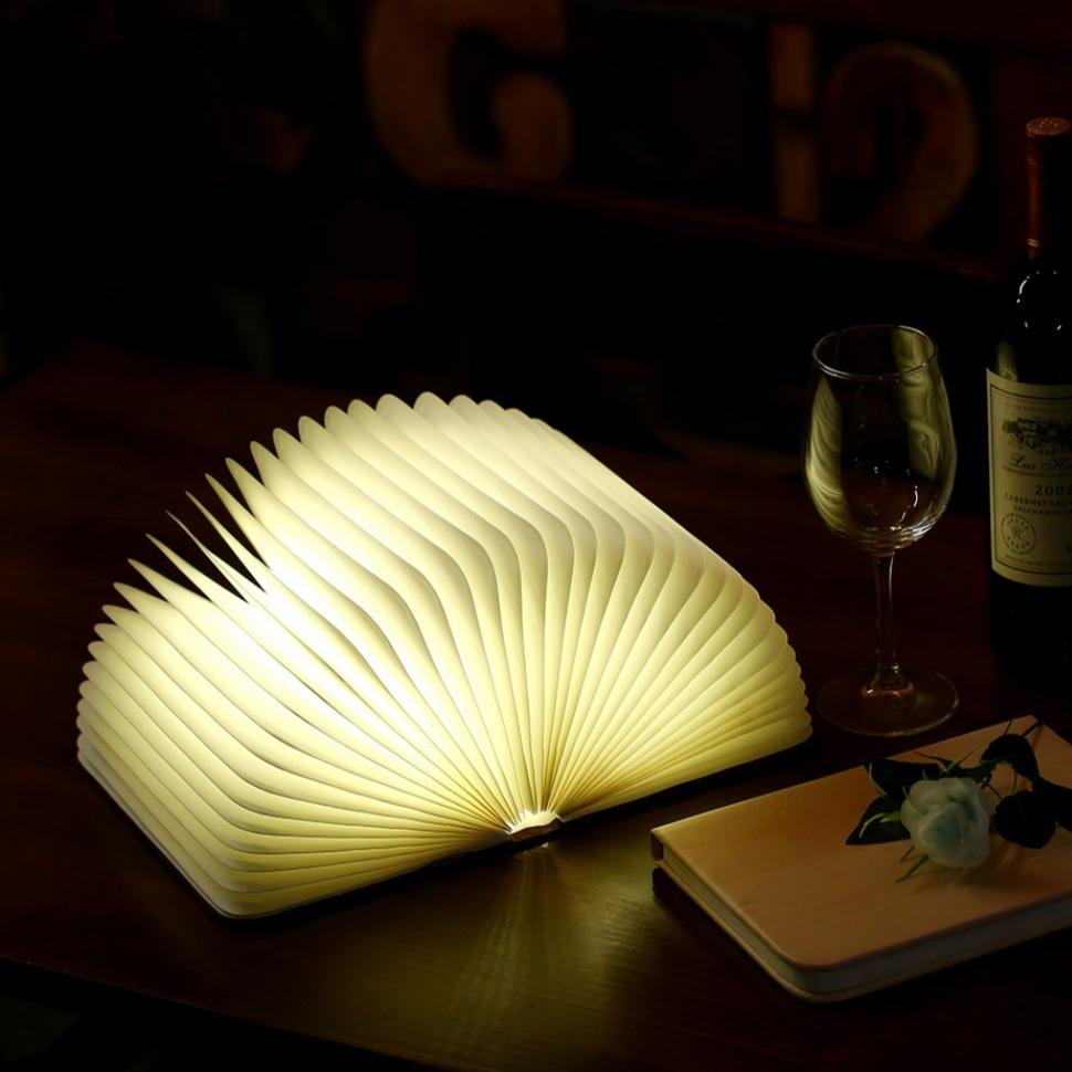 Book Lamp Foldable Wooden Cover Rechargeable LED