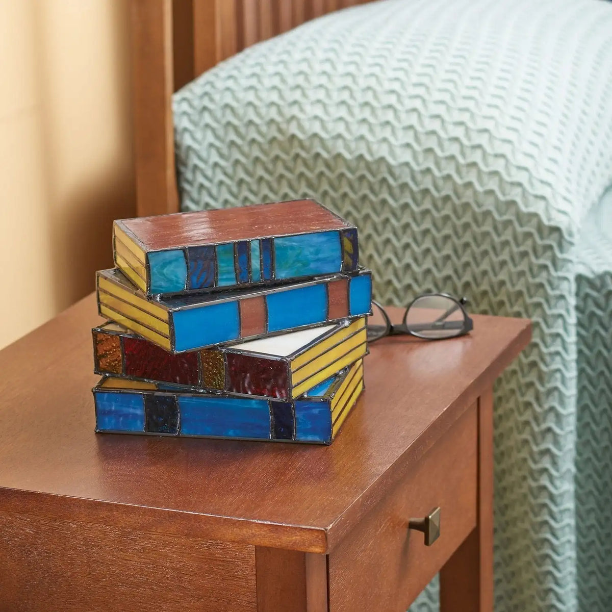 Book Lamp Handmade Stained Glass Effect & Soft Warm Light