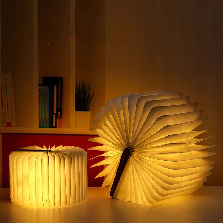Book Lamp Warm LED Rechargeable Wood & Fabric