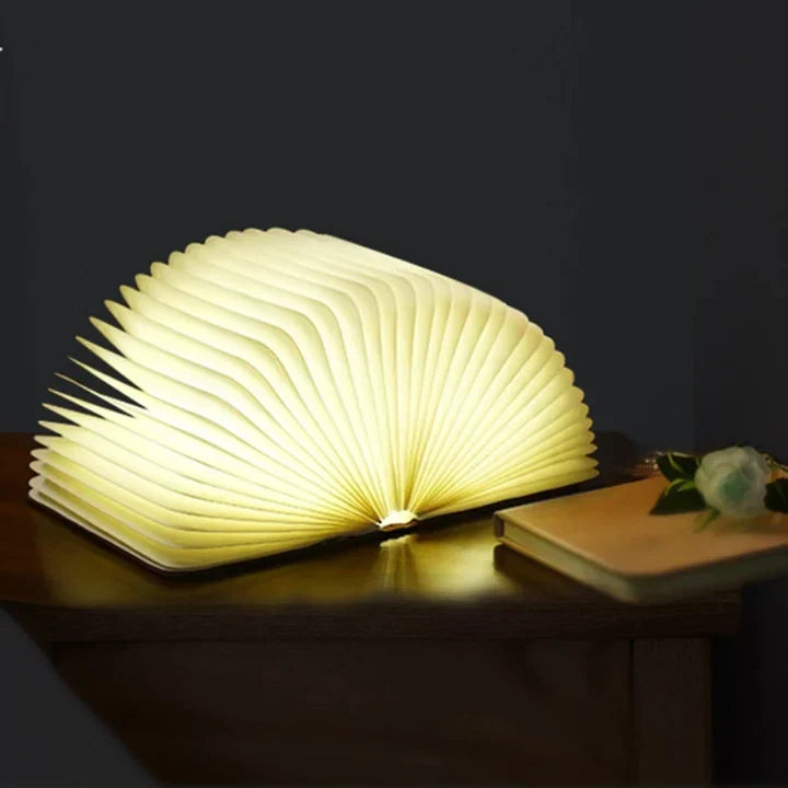 Book Lamp Warm LED Rechargeable Wood & Fabric