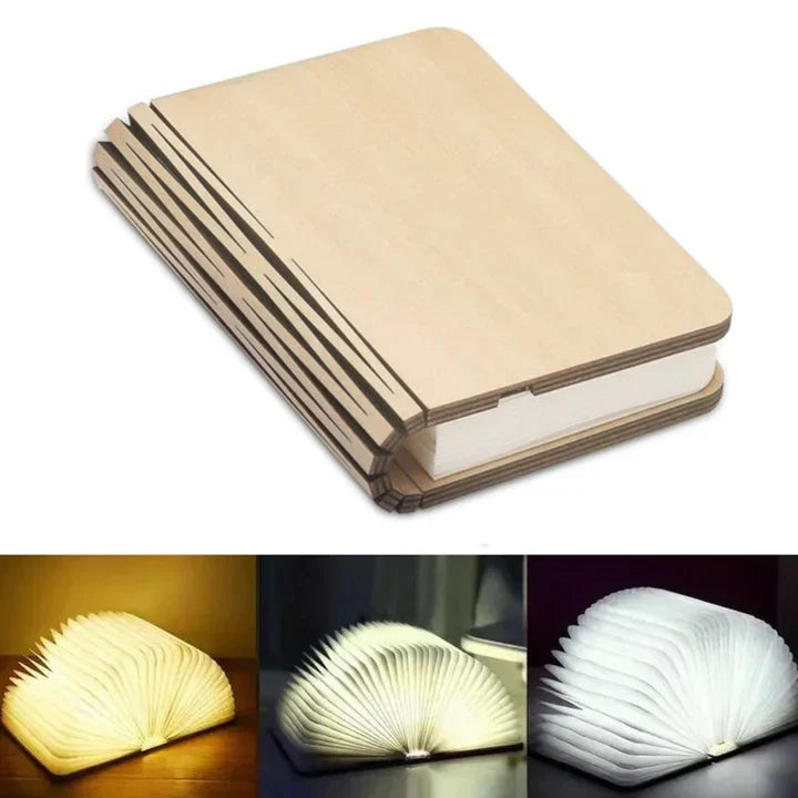 Book Lamp Warm LED Rechargeable Wood & Fabric
