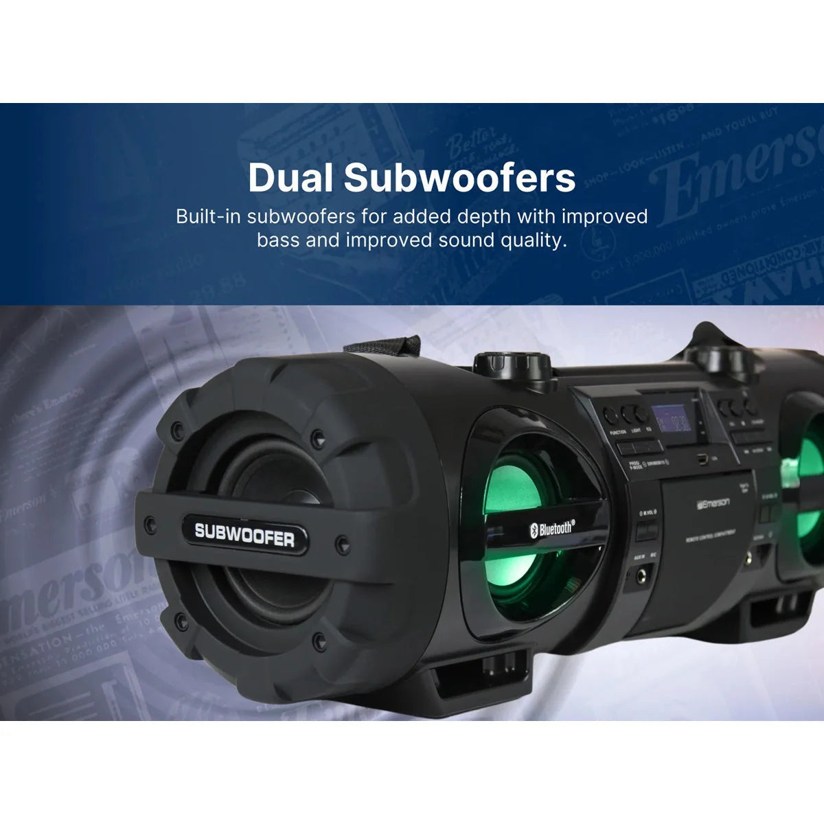 Boombox 60W Dual Subwoofers Bluetooth CD Player
