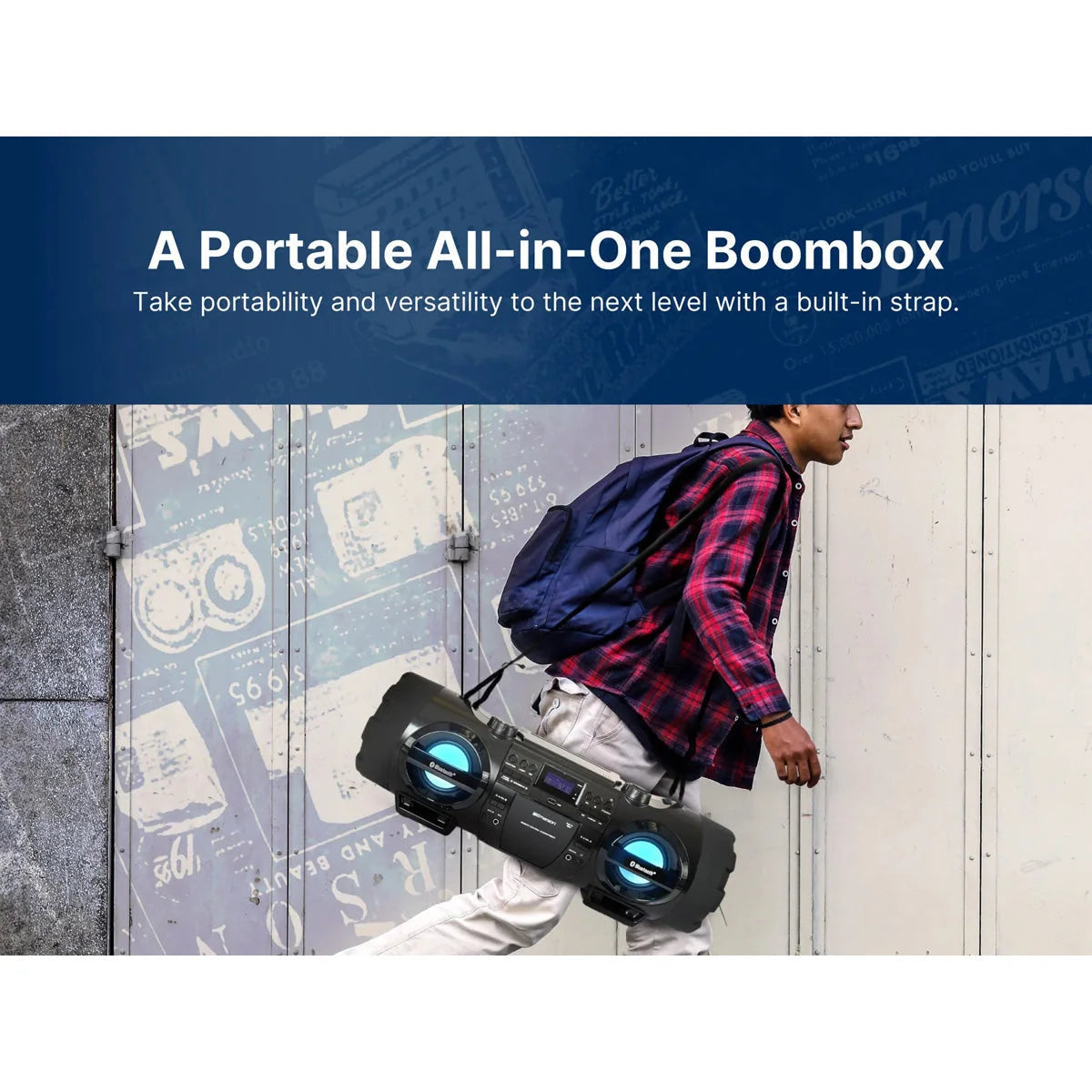 Boombox 60W Dual Subwoofers Bluetooth CD Player