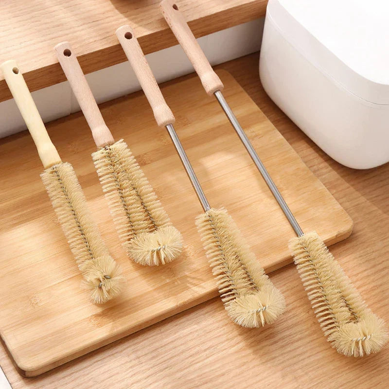 Bottle Brush Long Natural Wood Handle Scratch-Free Bristles 3-Pack