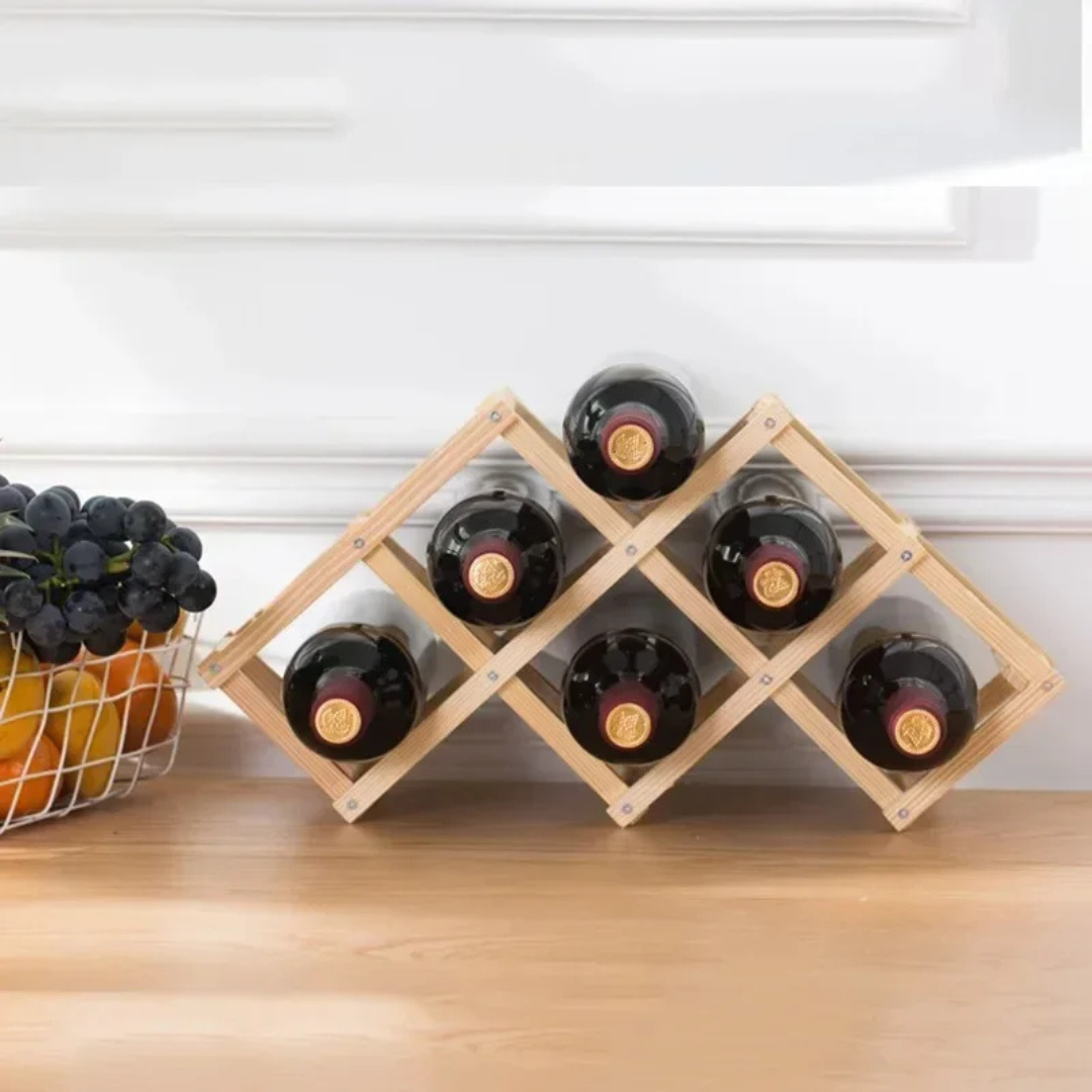 Bottle Rack Foldable Natural Wood Space-Saving