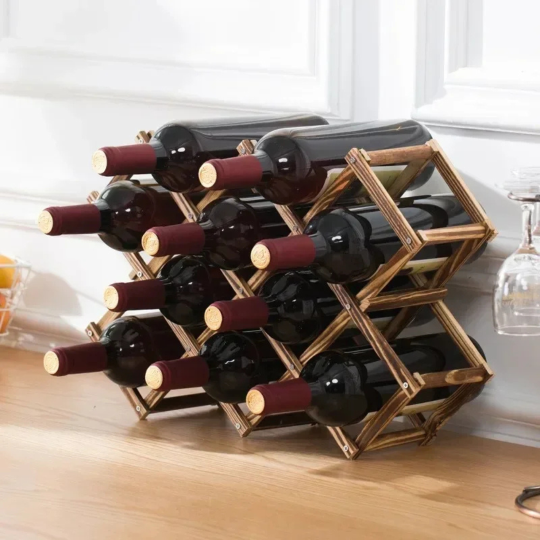 Bottle Rack Foldable Natural Wood Space-Saving