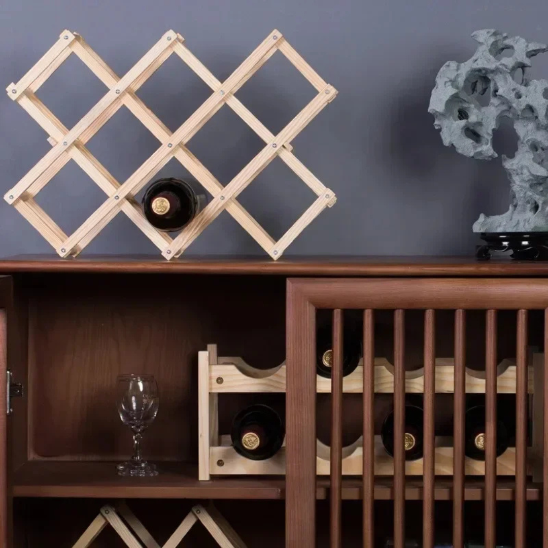 Bottle Rack Foldable Natural Wood Space-Saving